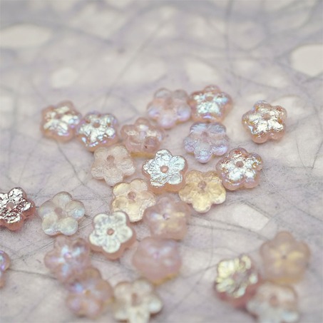 蚀刻深透粉色极光幻彩~中孔迷你小花花五瓣花捷克珠玻璃珠琉璃 8MM-5