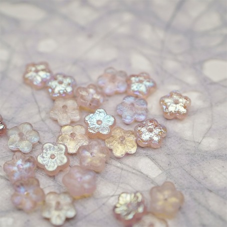 蚀刻深透粉色极光幻彩~中孔迷你小花花五瓣花捷克珠玻璃珠琉璃 8MM-6