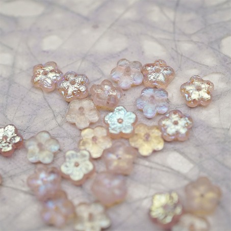 蚀刻深透粉色极光幻彩~中孔迷你小花花五瓣花捷克珠玻璃珠琉璃 8MM-7