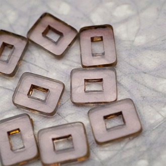 透紫色做旧毕加索边边~空心方块长方形大孔平安扣型捷克珠玻璃琉璃珠 12X16MM