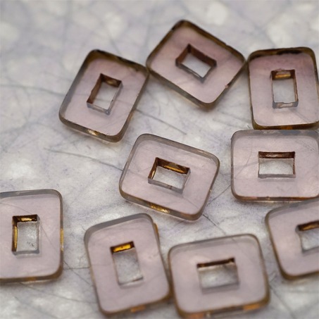 透紫色做旧毕加索边边~空心方块长方形大孔平安扣型捷克珠玻璃琉璃珠 12X16MM-3