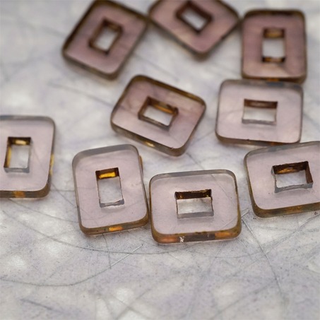 透紫色做旧毕加索边边~空心方块长方形大孔平安扣型捷克珠玻璃琉璃珠 12X16MM-2