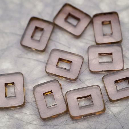 透紫色做旧毕加索边边~空心方块长方形大孔平安扣型捷克珠玻璃琉璃珠 12X16MM-4