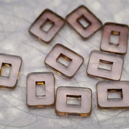 透紫色做旧毕加索边边~空心方块长方形大孔平安扣型捷克珠玻璃琉璃珠 12X16MM-5