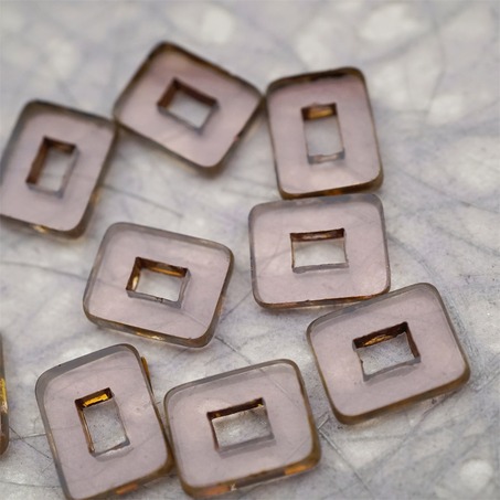 透紫色做旧毕加索边边~空心方块长方形大孔平安扣型捷克珠玻璃琉璃珠 12X16MM-6