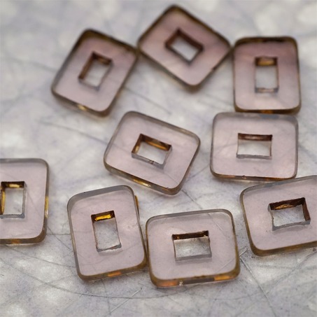 透紫色做旧毕加索边边~空心方块长方形大孔平安扣型捷克珠玻璃琉璃珠 12X16MM-7