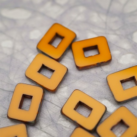 实色橘色做旧毕加索边边~空心方块长方形大孔平安扣型捷克珠玻璃琉璃珠 12X16MM-4