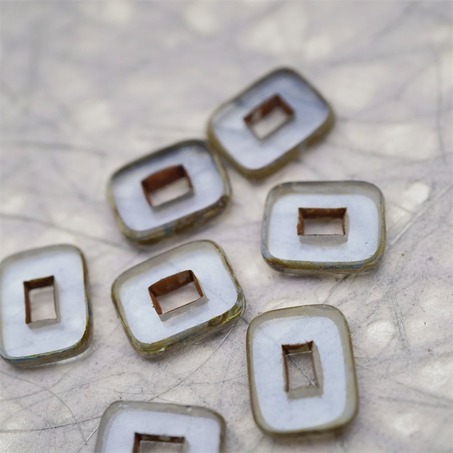 透雾霾蓝色做旧毕加索边边~空心方块长方形大孔平安扣型捷克珠玻璃琉璃珠 12X16MM