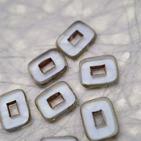 透雾霾蓝色做旧毕加索边边~空心方块长方形大孔平安扣型捷克珠玻璃琉璃珠 12X16MM-2