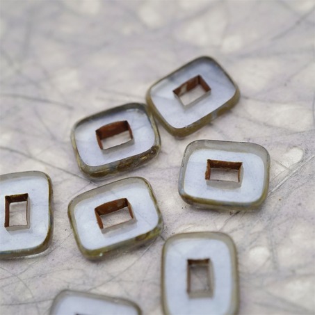 透雾霾蓝色做旧毕加索边边~空心方块长方形大孔平安扣型捷克珠玻璃琉璃珠 12X16MM-3