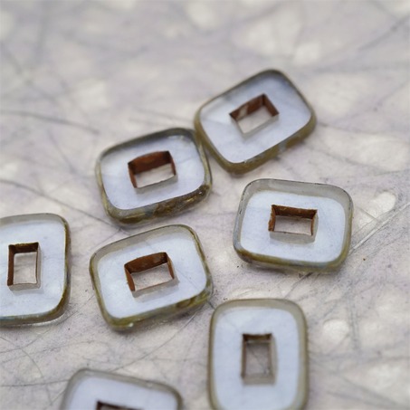 透雾霾蓝色做旧毕加索边边~空心方块长方形大孔平安扣型捷克珠玻璃琉璃珠 12X16MM-4