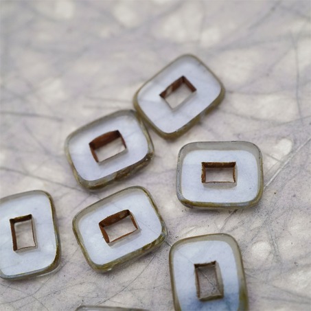 透雾霾蓝色做旧毕加索边边~空心方块长方形大孔平安扣型捷克珠玻璃琉璃珠 12X16MM-5