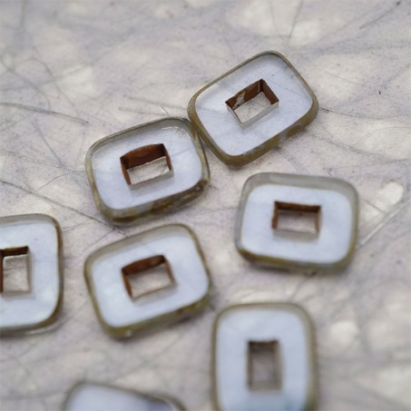 透雾霾蓝色做旧毕加索边边~空心方块长方形大孔平安扣型捷克珠玻璃琉璃珠 12X16MM-7