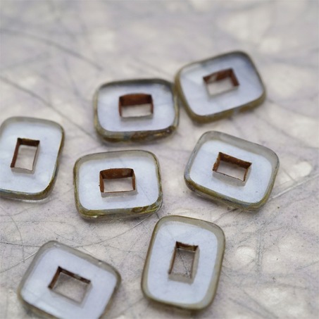 透雾霾蓝色做旧毕加索边边~空心方块长方形大孔平安扣型捷克珠玻璃琉璃珠 12X16MM-8