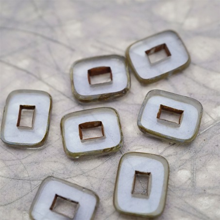 透雾霾蓝色做旧毕加索边边~空心方块长方形大孔平安扣型捷克珠玻璃琉璃珠 12X16MM-9