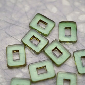 透水绿色做旧毕加索边边~空心方块长方形大孔平安扣型捷克珠玻璃琉璃珠 12X16MM