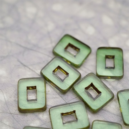 透水绿色做旧毕加索边边~空心方块长方形大孔平安扣型捷克珠玻璃琉璃珠 12X16MM-4