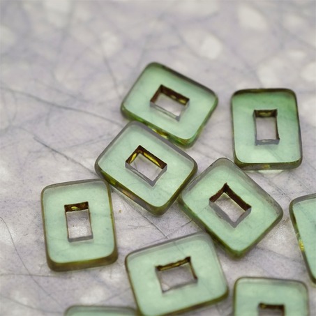 透水绿色做旧毕加索边边~空心方块长方形大孔平安扣型捷克珠玻璃琉璃珠 12X16MM-6