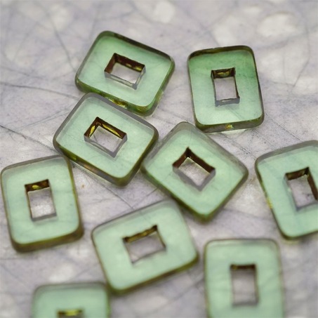 透水绿色做旧毕加索边边~空心方块长方形大孔平安扣型捷克珠玻璃琉璃珠 12X16MM-7