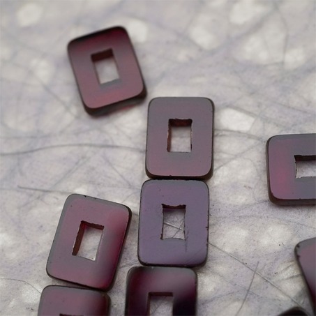 透深紫色做旧毕加索边边~空心方块长方形大孔平安扣型捷克珠玻璃琉璃珠 12X16MM-1