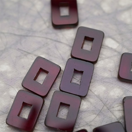 透深紫色做旧毕加索边边~空心方块长方形大孔平安扣型捷克珠玻璃琉璃珠 12X16MM