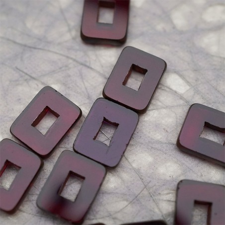 透深紫色做旧毕加索边边~空心方块长方形大孔平安扣型捷克珠玻璃琉璃珠 12X16MM-3