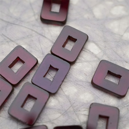 透深紫色做旧毕加索边边~空心方块长方形大孔平安扣型捷克珠玻璃琉璃珠 12X16MM-4