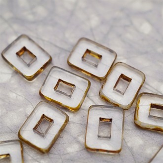 透明色做旧毕加索边边~空心方块长方形大孔平安扣型捷克珠玻璃琉璃珠 12X16MM