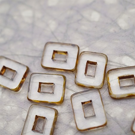 透明色做旧毕加索边边~空心方块长方形大孔平安扣型捷克珠玻璃琉璃珠 12X16MM-2