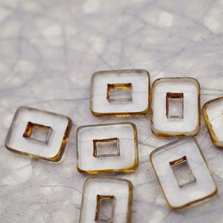 透明色做旧毕加索边边~空心方块长方形大孔平安扣型捷克珠玻璃琉璃珠 12X16MM-3