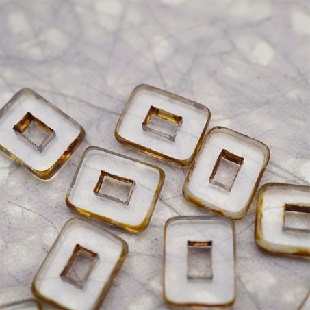 透明色做旧毕加索边边~空心方块长方形大孔平安扣型捷克珠玻璃琉璃珠 12X16MM-4