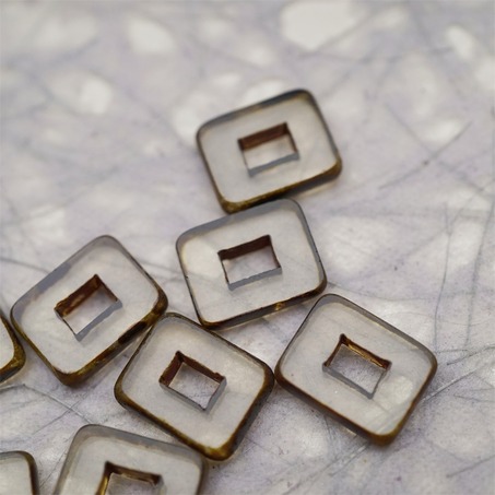 透明灰色做旧毕加索边边~空心方块长方形大孔平安扣型捷克珠玻璃琉璃珠 12X16MM-2