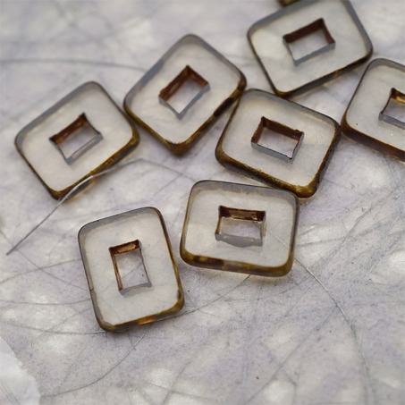 透明灰色做旧毕加索边边~空心方块长方形大孔平安扣型捷克珠玻璃琉璃珠 12X16MM-3