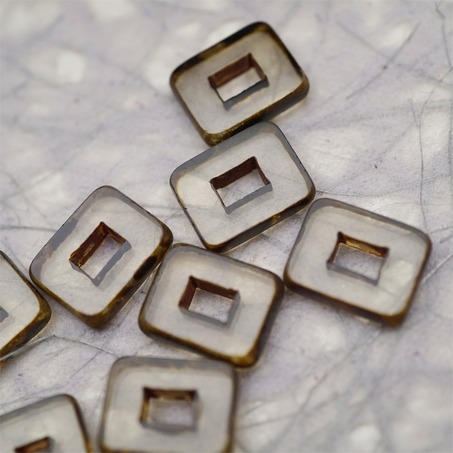 透明灰色做旧毕加索边边~空心方块长方形大孔平安扣型捷克珠玻璃琉璃珠 12X16MM-5