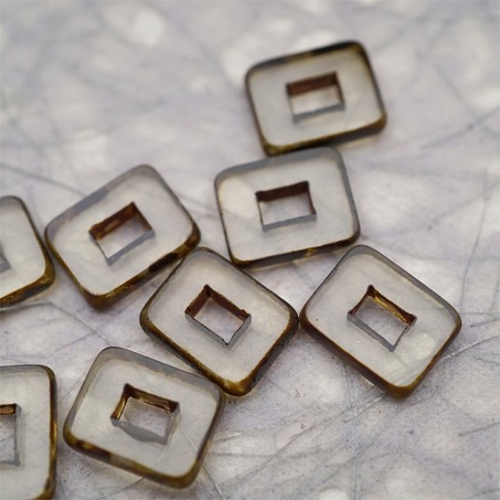 透明灰色做旧毕加索边边~空心方块长方形大孔平安扣型捷克珠玻璃琉璃珠 12X16MM-6