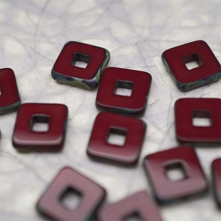 深酒红做旧毕加索色边缘~空心方块正方形大孔平安扣型捷克珠玻璃琉璃珠 12MM-3