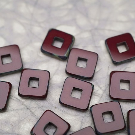 深酒红做旧毕加索色边缘~空心方块正方形大孔平安扣型捷克珠玻璃琉璃珠 12MM-4