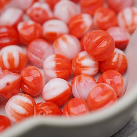 红白色彩感mix渐变~常规捷克珠南瓜珠玻璃琉璃珠串珠材料 10MM