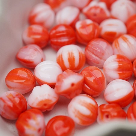红白色彩感mix渐变~常规捷克珠南瓜珠玻璃琉璃珠串珠材料 10MM-2