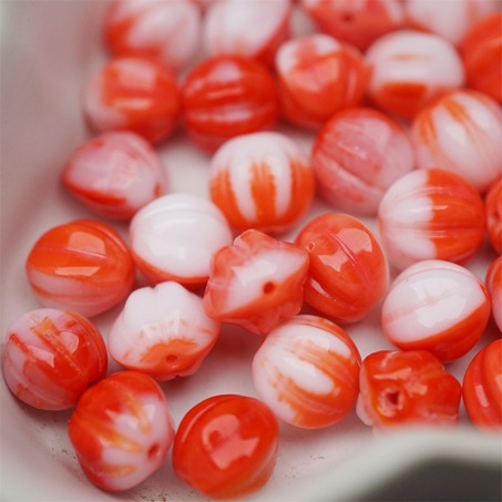 红白色彩感mix渐变~常规捷克珠南瓜珠玻璃琉璃珠串珠材料 10MM-7