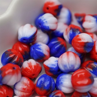 红蓝白拼色彩感mix渐变~常规捷克珠南瓜珠玻璃琉璃珠串珠材料 10MM