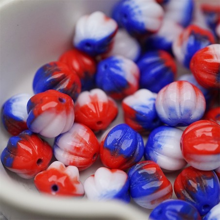 红蓝白拼色彩感mix渐变~常规捷克珠南瓜珠玻璃琉璃珠串珠材料 10MM-2