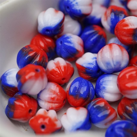 红蓝白拼色彩感mix渐变~常规捷克珠南瓜珠玻璃琉璃珠串珠材料 10MM-3