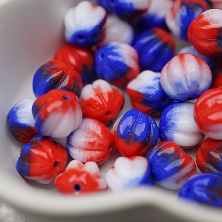 红蓝白拼色彩感mix渐变~常规捷克珠南瓜珠玻璃琉璃珠串珠材料 10MM-6
