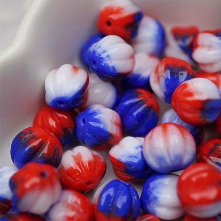 红蓝白拼色彩感mix渐变~常规捷克珠南瓜珠玻璃琉璃珠串珠材料 10MM-4