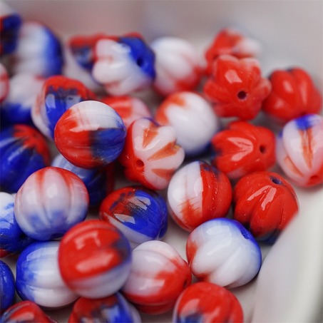 红蓝白拼色彩感mix渐变~常规捷克珠南瓜珠玻璃琉璃珠串珠材料 10MM-7
