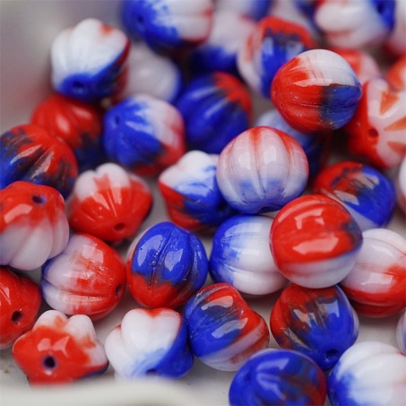 红蓝白拼色彩感mix渐变~常规捷克珠南瓜珠玻璃琉璃珠串珠材料 10MM-8