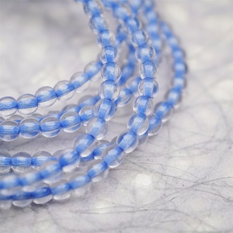 串装~透明染芯蓝色~迷你小圆珠捷克珠玻璃琉璃珠 4MM