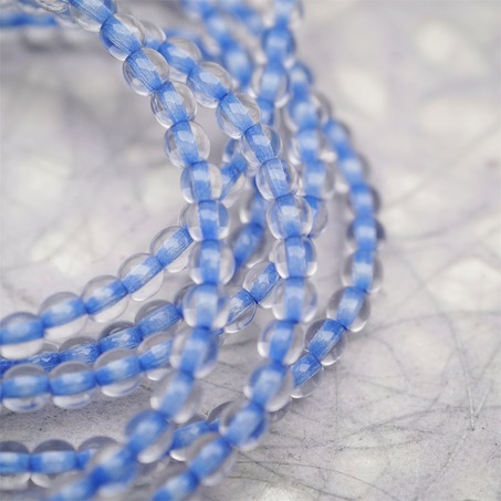 串装~透明染芯蓝色~迷你小圆珠捷克珠玻璃琉璃珠 4MM-4