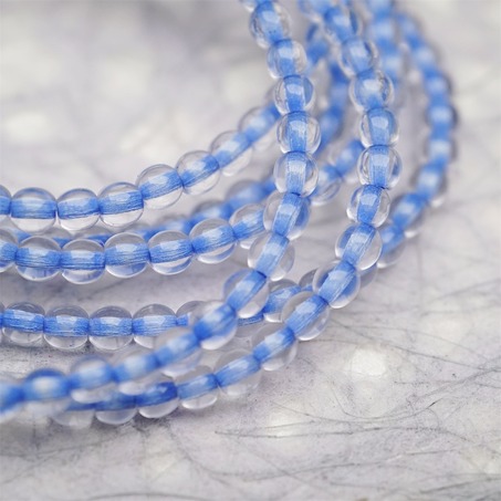 串装~透明染芯蓝色~迷你小圆珠捷克珠玻璃琉璃珠 4MM-3